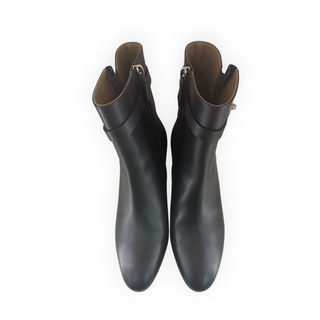Hermès Black Leather Kelly Buckle Ankle Boots with Block Heel Size EU 40