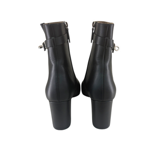 Hermès Black Leather Kelly Buckle Ankle Boots with Block Heel Size EU 40