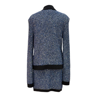 BALMAIN Blue Metallic Tweed Knit Cardigan & Mini Dress Set with Gold Buttons