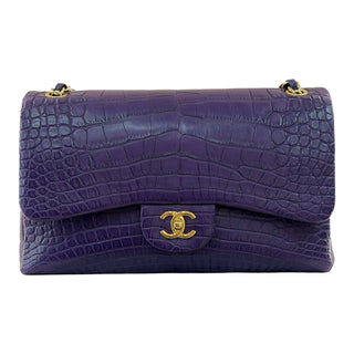 Chanel Jumbo Classic Double Flap Alligator Leather Bag in Purple with Gold Hardware