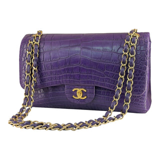Chanel Jumbo Classic Double Flap Alligator Leather Bag in Purple with Gold Hardware