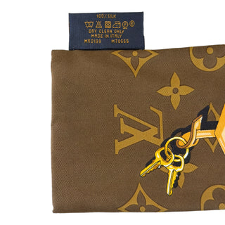 Louis Vuitton Monogram Lock & Key Silk Bandeau Scarf Brown