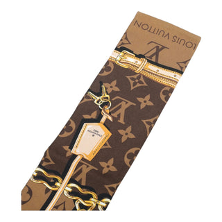 Louis Vuitton Monogram Lock & Key Silk Bandeau Scarf Brown