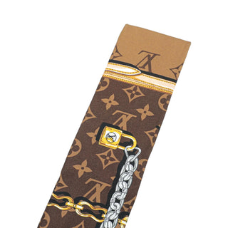 Louis Vuitton Monogram Lock & Key Silk Bandeau Scarf Brown