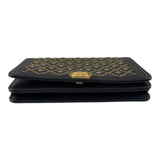 Chanel Studded Boy Wallet on Chain in Black Grained Calfskin