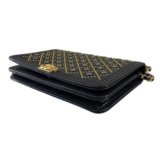 Chanel Studded Boy Wallet on Chain in Black Grained Calfskin