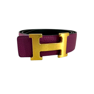 Hermès Raspberry Purple Reversible Leather H Buckle Belt 85