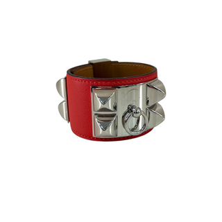 Hermès Red Leather Collier de Chien CDC Bracelet Palladium Hardware