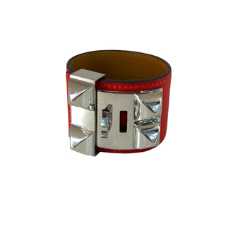 Hermès Red Leather Collier de Chien CDC Bracelet Palladium Hardware