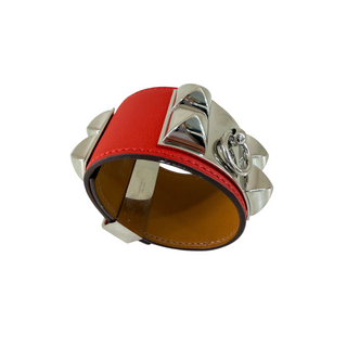 Hermès Red Leather Collier de Chien CDC Bracelet Palladium Hardware