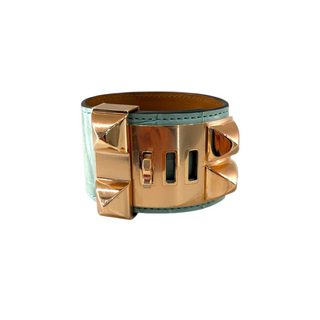 Hermès Light Turquoise Blue Alligator Collier de Chien CDC Bracelet Gold Hardware
