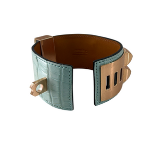 Hermès Light Turquoise Blue Alligator Collier de Chien CDC Bracelet Gold Hardware