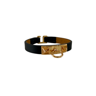 Hermès Black Swift Leather Micro Rivale Bracelet Gold Hardware