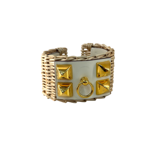 Hermès Natural Wicker and Cream Leather Collier de Chien CDC Bracelet Gold Hardware