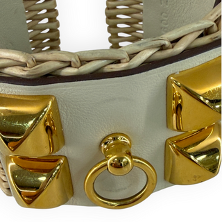 Hermès Natural Wicker and Cream Leather Collier de Chien CDC Bracelet Gold Hardware