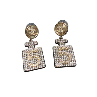 Chanel Gold and Silver Crystal Embellished No. 5 Perfume Bottle Drop Earrings