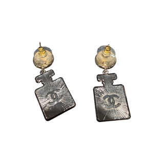 Chanel Gold and Silver Crystal Embellished No. 5 Perfume Bottle Drop Earrings