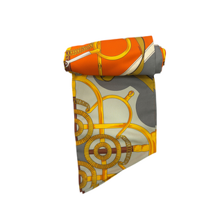 Hermès Orange and Grey Equestrian Print Silk Twilly Scarf