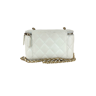 Chanel White Quilted Leather Mini Vanity Case Chain Shoulder Bag Gold Hardware