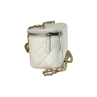 Chanel White Quilted Leather Mini Vanity Case Chain Shoulder Bag Gold Hardware