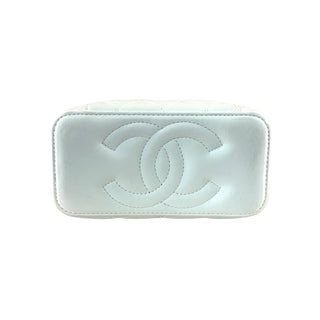 Chanel White Quilted Leather Mini Vanity Case Chain Shoulder Bag Gold Hardware
