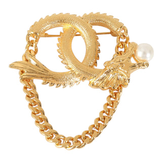 Chanel 2024 Dragon CC Brooch in Gold with Faux Pearl