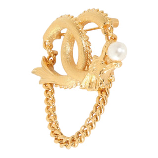 Chanel 2024 Dragon CC Brooch in Gold with Faux Pearl