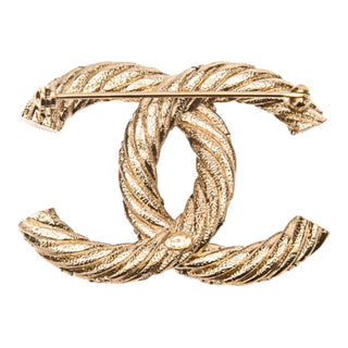 Chanel Crystal Embellished Gold-Tone CC Logo Brooch