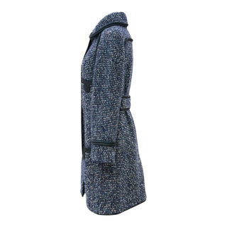 Chanel Navy Multicolour Tweed Coat with Black Trim