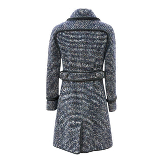 Chanel Navy Multicolour Tweed Coat with Black Trim