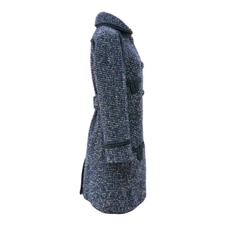 Chanel Navy Multicolour Tweed Coat with Black Trim