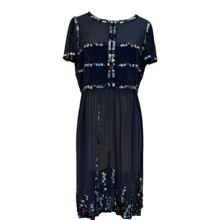 Chanel Navy Embellished Silk Chiffon Cocktail Dress