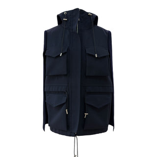 Louis Vuitton Knit Sleeve Hooded Wrap Cape Coat Navy