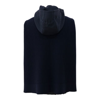 Louis Vuitton Knit Sleeve Hooded Wrap Cape Coat Navy