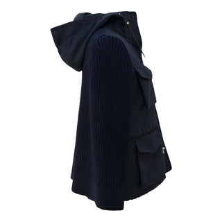 Louis Vuitton Knit Sleeve Hooded Wrap Cape Coat Navy