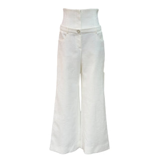 Chanel Ivory High-Waisted Wide-Leg Trousers