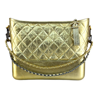 Chanel Gabrielle Medium Gold Quilted Leather Zip Shoulder Bag