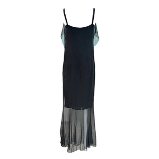 Chanel Black Silk Sequinned Sheer Draped Evening Gown