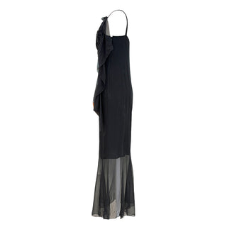 Chanel Black Silk Sequinned Sheer Draped Evening Gown