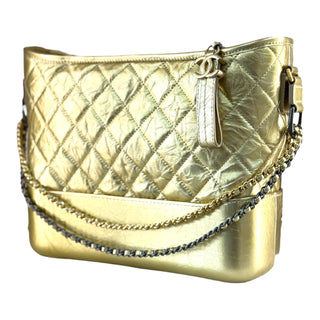 Chanel Gabrielle Medium Gold Quilted Leather Zip Shoulder Bag