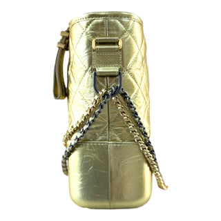 Chanel Gabrielle Medium Gold Quilted Leather Zip Shoulder Bag