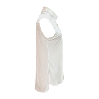 Chanel White Silk Sleeveless Pearl Collar Blouse