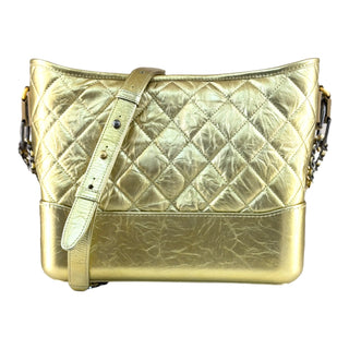 Chanel Gabrielle Medium Gold Quilted Leather Zip Shoulder Bag