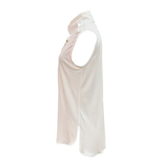 Chanel White Silk Sleeveless Pearl Collar Blouse
