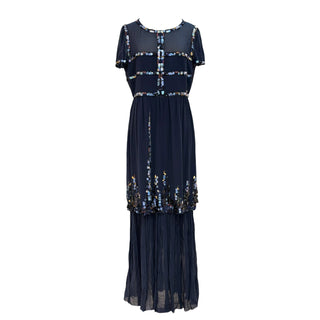 Chanel Navy Embellished Silk Chiffon Cocktail Dress