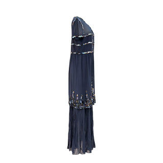 Chanel Navy Embellished Silk Chiffon Cocktail Dress
