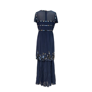 Chanel Navy Embellished Silk Chiffon Cocktail Dress