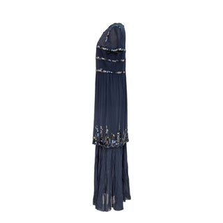 Chanel Navy Embellished Silk Chiffon Cocktail Dress