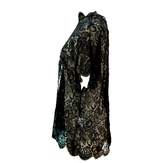 Chanel Black Floral Lace Sheer Blouse