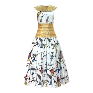 Chanel Métiers d’Art 2018/19 Egyptian-Inspired Cotton Dress with Gold Leather Corset Detail